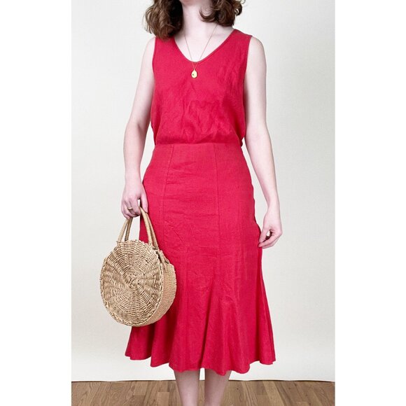 Anthropologie Linen Matching Midi Skirt Set Sleeveless Wedding Guest Coord Boho - Picture 1 of 7